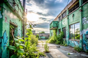 Fototapeta premium Urban Exploration Photography with Black and Light Green Gradient Background for Atmospheric Visuals