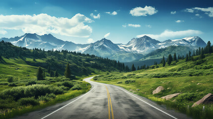 Naklejka premium Wide-angle view mountain road