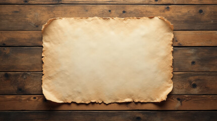 Vintage Aged Paper Sheet on Wooden Table - Rustic Background for Historical or Artistic Projects