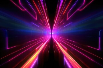 Obraz premium Vivid Neon Light Tunnel Abstract