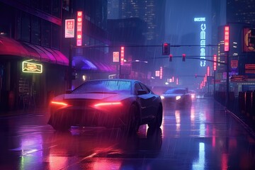 Neon City Street at Night with Rain