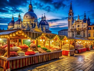 Obraz premium Venice Carnival Stand with Basilica of Saint Mark: A Food Photography Delight