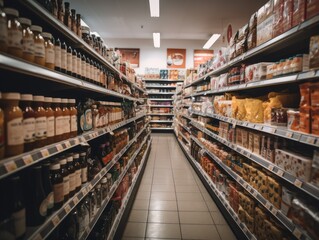 Wide Aisle in Modern Supermarket