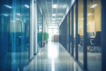 Modern Office Hallway with Glass Partitions