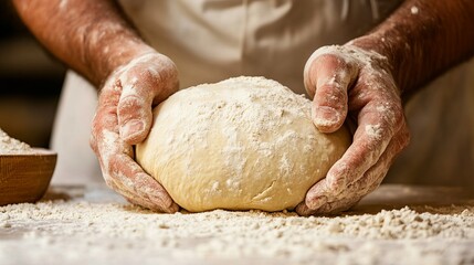 Kneading Dough with Flour in a Cozy Kitchen Setting