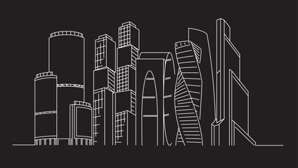 Skyscrapers of Moscow City linear vector illustration. Urban landscape.