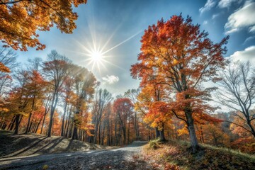 Fototapeta premium Vibrant Autumn Forest Oil Painting - Fall Colors, Nature Scene, Leaf Fall, Scenic Beauty, Seasonal Change, Autumn