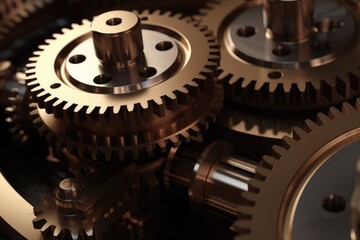 Intricate Brass Mechanical Gears in Motion