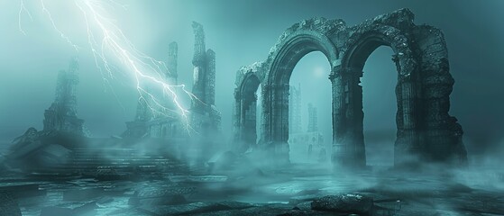 A stormy sky with a lightning bolt and a castle in the background