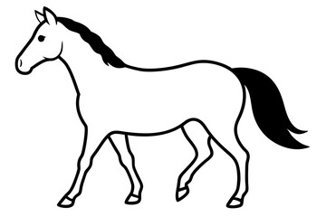 Obraz premium simple icon Children coloring book page, line art, monochrome black and white, cartoon outline cute style, illustration of a horse
