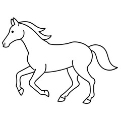 simple icon Children coloring book page, line art, monochrome black and white, cartoon outline cute style, illustration of a horse