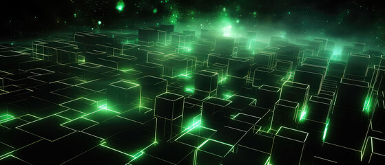 Obraz premium Green Matrix Digital Landscape Horizon
