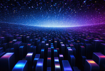 Obraz premium Futuristic Digital Landscape with Glowing Cubes