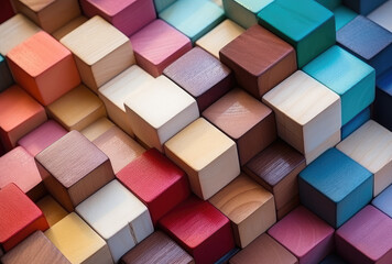 Colorful Wooden Cubes Arranged in Abstract Pattern