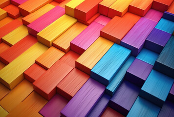 Fototapeta premium Vibrant Rainbow-Colored Wooden Blocks Pattern