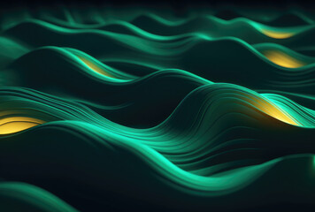 Fototapeta premium Abstract Green Waves with Golden Accents Background