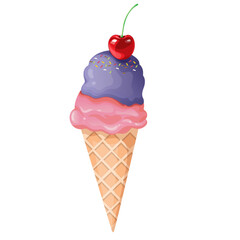 Strawberry and grape flavored ice cream with cherries on top