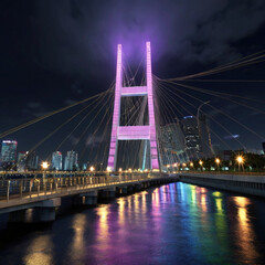 Fototapeta premium 橋 ランドマーク ライトアップ 夜、海