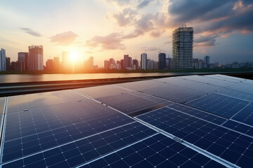 Sustainable City Energy: Urban Solar Power at Sunset