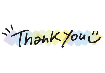 水彩風のおしゃれなthank you・サンキューの手書き文字イラスト　横1行