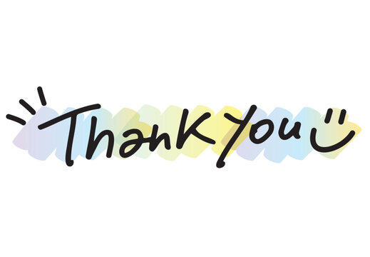水彩風のおしゃれなthank you・サンキューの手書き文字イラスト　横1行