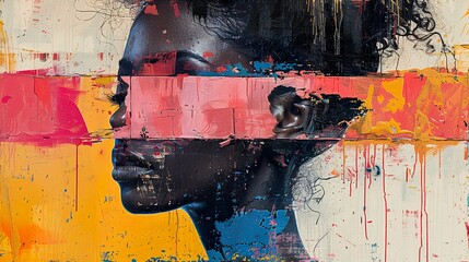 Fototapeta premium Abstract Portrait of a Woman with Bold Colors and Textures