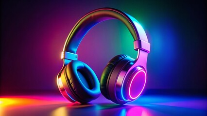 Vibrant Neon Glow Wireless Headphones on Gradient Background for Music Enthusiasts and Tech Lovers