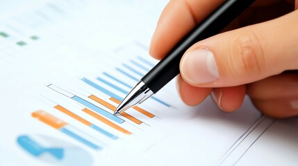 Analyzing graph with pen, close-up