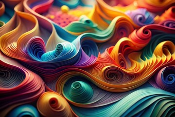 Vibrant paper art featuring wavy designs creates a striking backdrop for tilt-shift photography, enhancing visual appeal and adding depth to