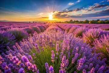 Fototapeta premium Vibrant Purple Lavender Field in Full Bloom – Nature's Beauty Captured in High Depth of Field