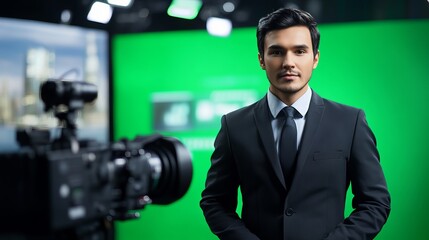 News Segment Filmed in Front of Green Screen