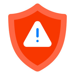 A bold red shield icon featuring a prominent exclamation mark, symbolizing alerts, caution, and security in digital environments.