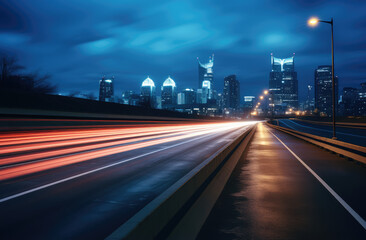 Fototapeta premium Urban Night Lights: Highway to the Cityscape