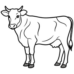 simple icon Children coloring book page, line art, monochrome black and white, cartoon outline cute style, illustration of a cow