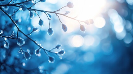 Frosty Branches with Soft Blue Background