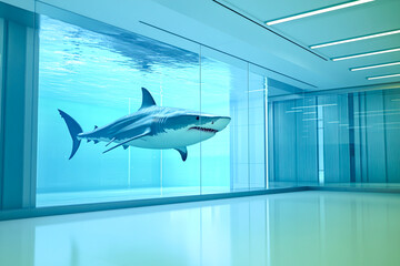Naklejka premium Shark Swimming in Modern Aquatic Environment