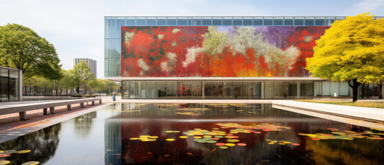 Modern Architecture with Artistic Facade and Reflecting Pool