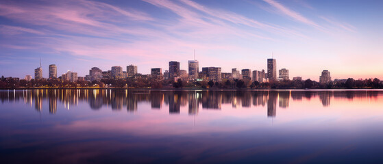 Obraz premium Serene Twilight Cityscape Reflection