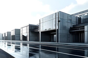 Naklejka premium modern factory using clean lines and geometric forms in a monochromatic color palette