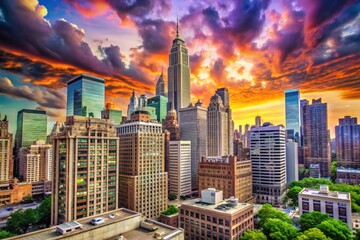 Obraz premium Vintage Cityscape at Sunset - Nostalgic Urban Photography