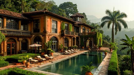 Fototapeta premium Luxury Villa with Tropical Garden and Swimming Pool