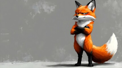 Stylized Anime-Inspired Orange Fox Character Standing with Arms Crossed on Gray Background