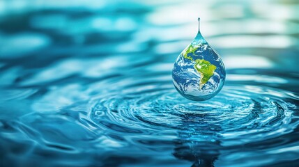Earth in Water Drop with Ripples