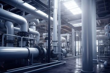Obraz premium Modern Industrial Facility with Metal Pipelines