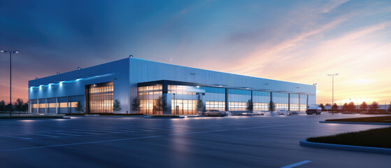 Obraz premium Modern Industrial Warehouse at Sunset