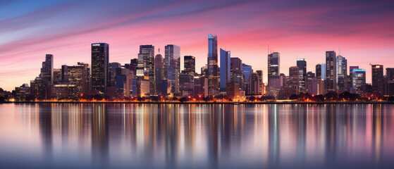 Fototapeta premium Stunning City Skyline at Sunset