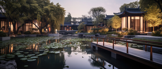 Tranquil Oriental Garden at Dusk