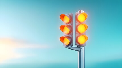 Traffic light on a green background signaling go with red and yellow lights for safety at a city crossing