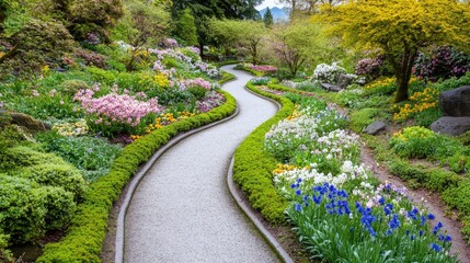 Obraz premium Serene Garden Path with Vibrant Flowers