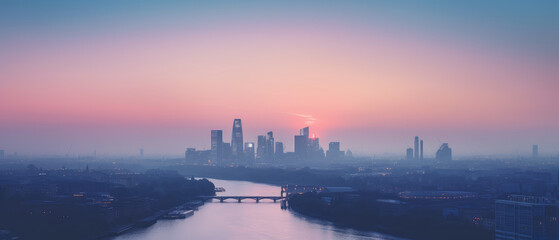 Obraz premium Serenity Over Urban Skyline at Sunset